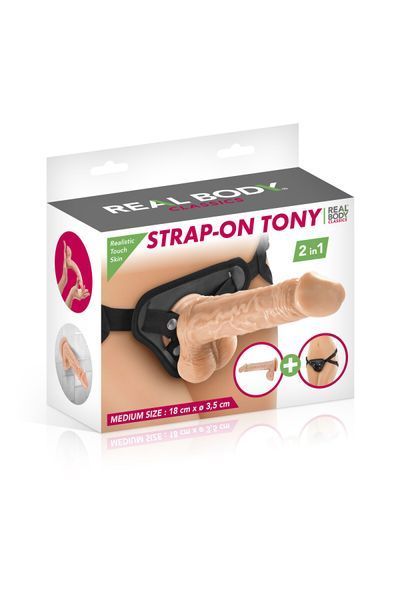 Жіночий страпон-трусики 2в1 Real Body &mdash; Tony: довжина 18 см, діам. 3,5 см, трусики та фалоімітатор SO7004 фото