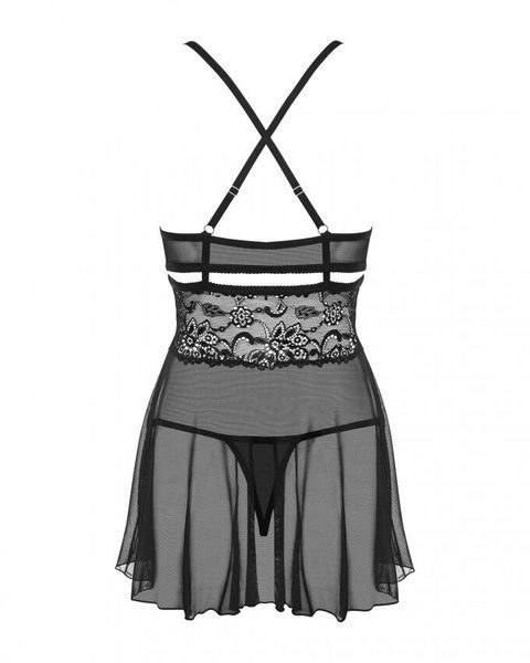(SALE) Еротичний мереживний комплект із сіточкою Obsessive 838-BAB-1babydoll & thong black S/M, чорний, пен SO7181 фото