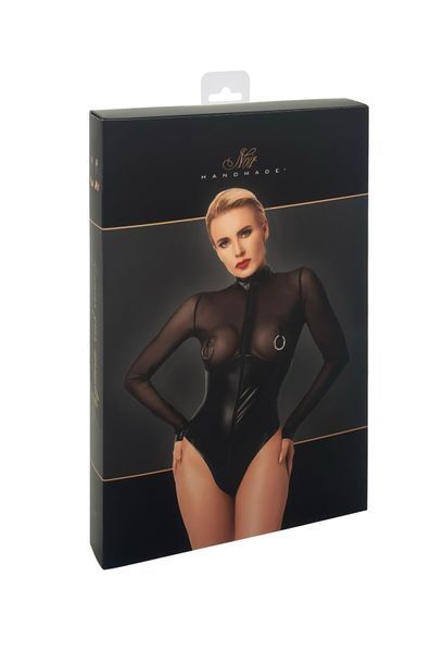Боді Noir Handmade F321 Edge wetlook and mesh body with rings - S SX0357 фото