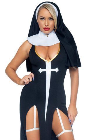 Костюм монашки-грішниці Leg Avenue Sultry Sinner L, сукня, головний убір, комір SO7922 фото