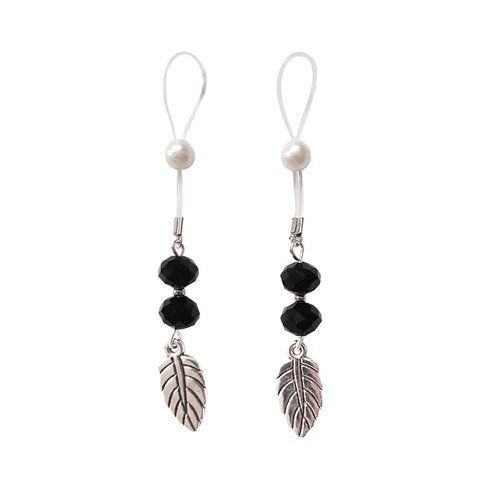 Прикраси з намистинами та листочком для сосків Art of Sex &ndash; Nipple Jewelry Leaf, чорні SO5145 фото